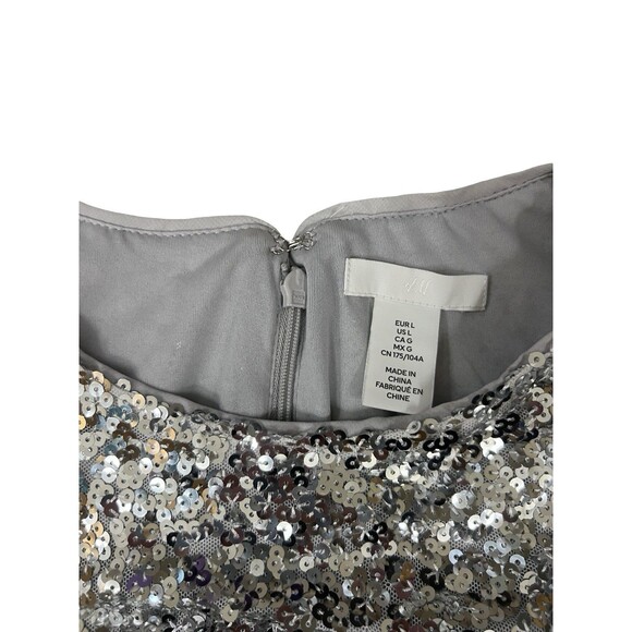 H&M Dress Size L Women’s Sequin Long Sleeve Stretch Cocktail Silver EUC - Picture 5 of 10